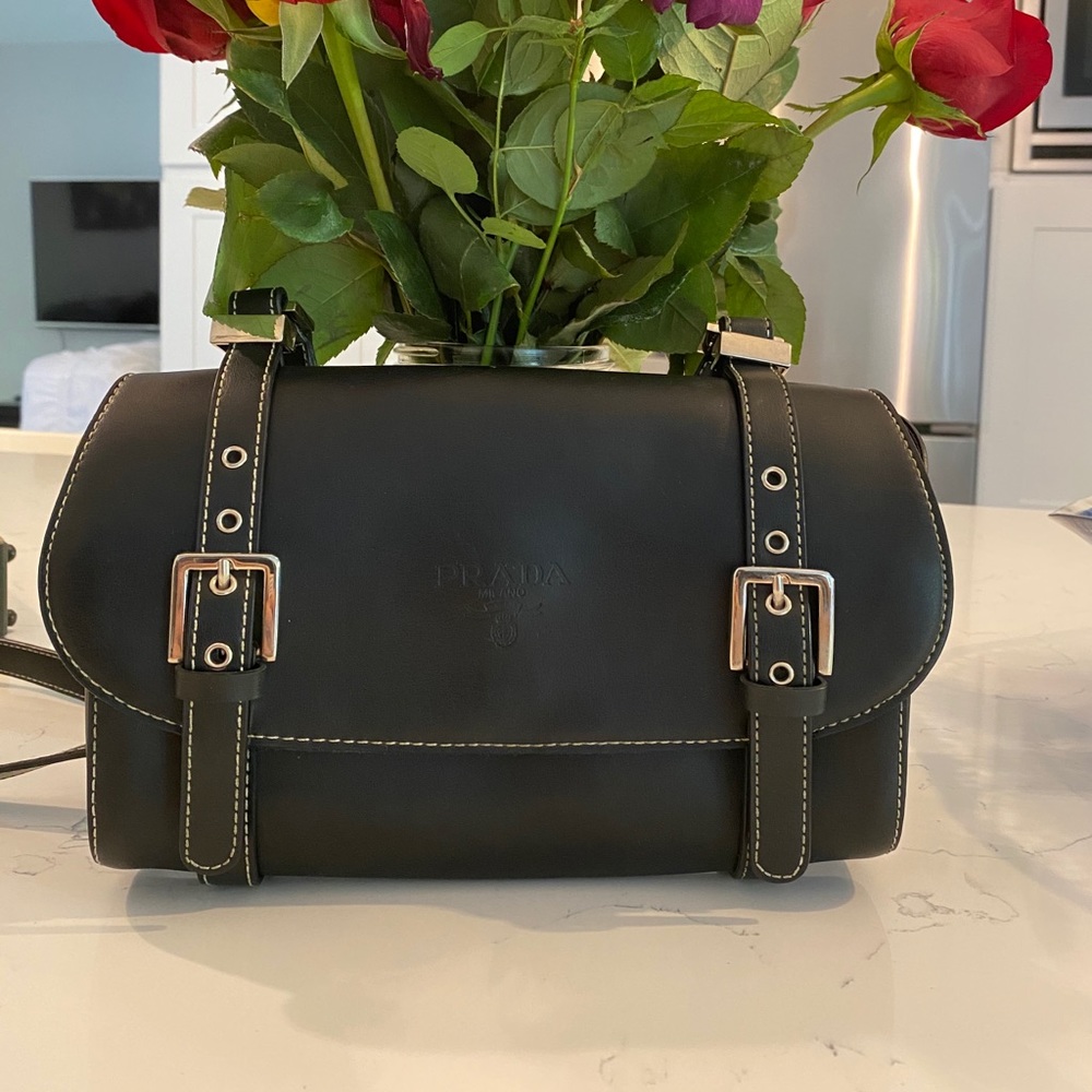 Vintage Prada Black Leather Buckle Crossbody - Picture 4 of 5